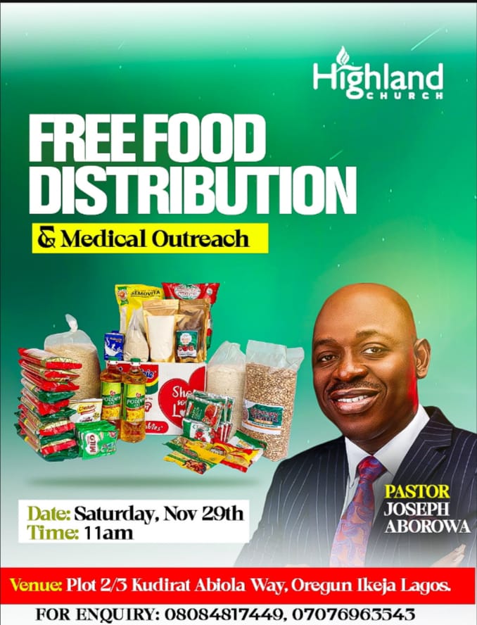 Highland Church to mark Pastor Aborowa’s Birthday with medical outreach, donating food items to needy